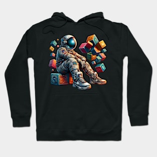 Cosmic Astronaut with Floating Cubes Art Hoodie